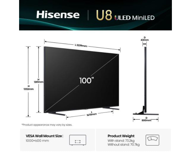 100 inča 100U8Q ULED Mini-LED 4K UHD Smart TV