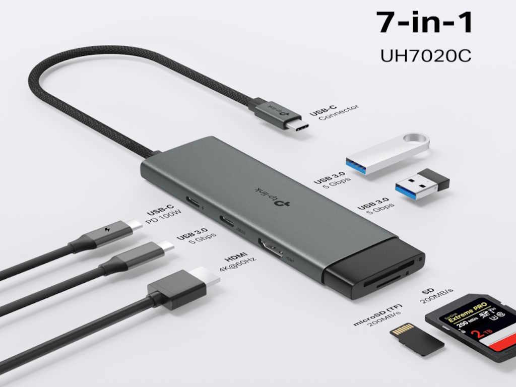 Hub TP-LINK USB Type-C 7-Port Hub/1USB-C /1 HDMI 4K 60Hz Port,1×USB-C PD 100W Port,1×SD