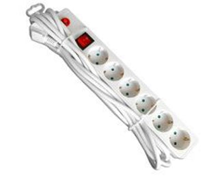 Kabl naponski produžni 6x šuko, 1.4m, sa prekidačem i zaštitom (beli)