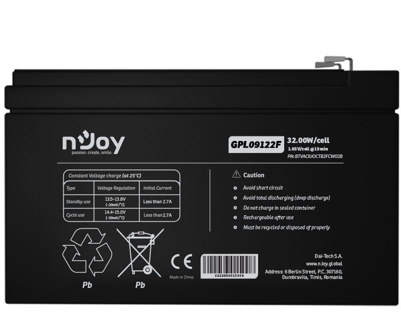 GPL09122F baterija za UPS 12V 9Ah (BTVACIUOCTB2FCW02B)