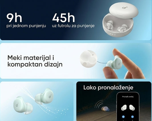 Soundcore Sleep A30 Noise Masking BT bežične bubice bele